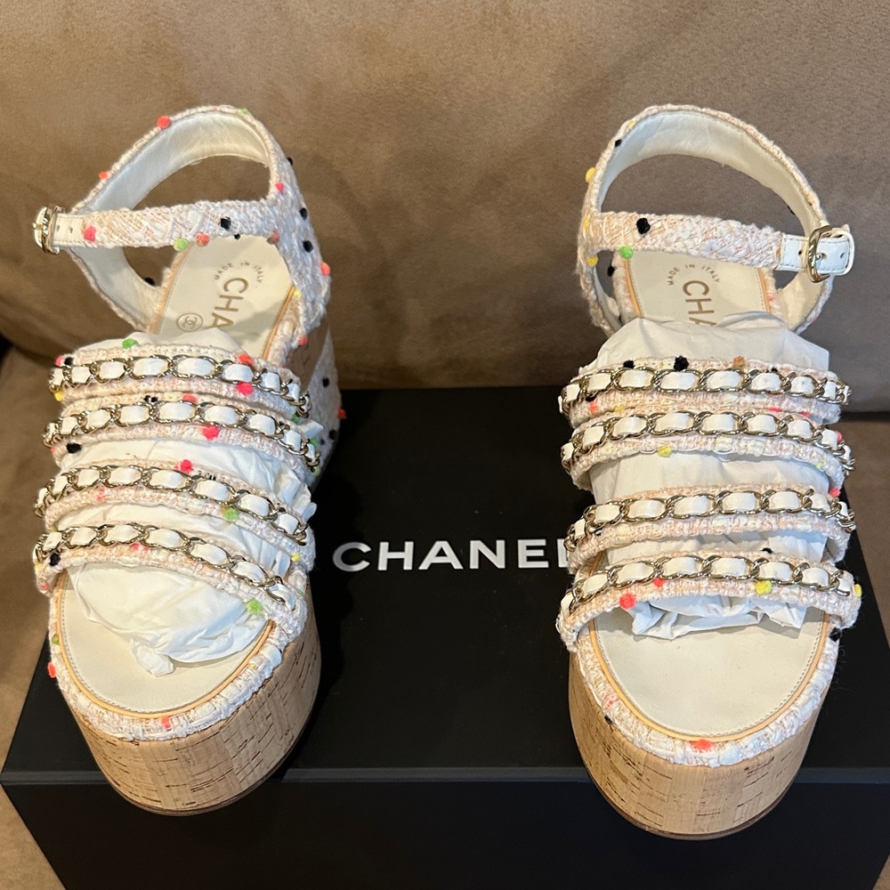 CHANEL Women's White and Colorful Platform Shoes